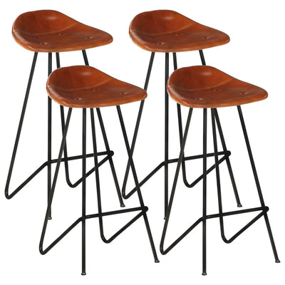 Bar Stools 4 pcs Brown Real Leather