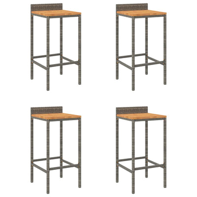 Bar Stools 4 pcs Grey Poly Rattan and Solid Wood Acacia Payday Deals