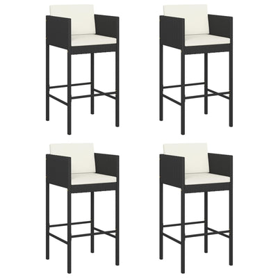 Bar Stools 4 pcs with Cushions Black Poly Rattan Payday Deals