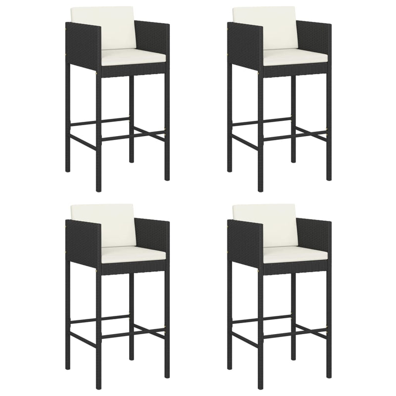 Bar Stools 4 pcs with Cushions Black Poly Rattan Payday Deals