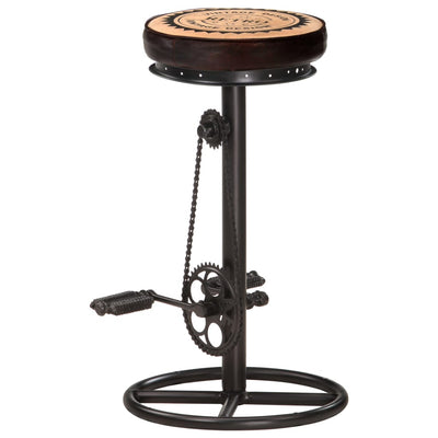 Bar Stools with Canvas Print 2 pcs Black and Brown Real Leather Payday Deals