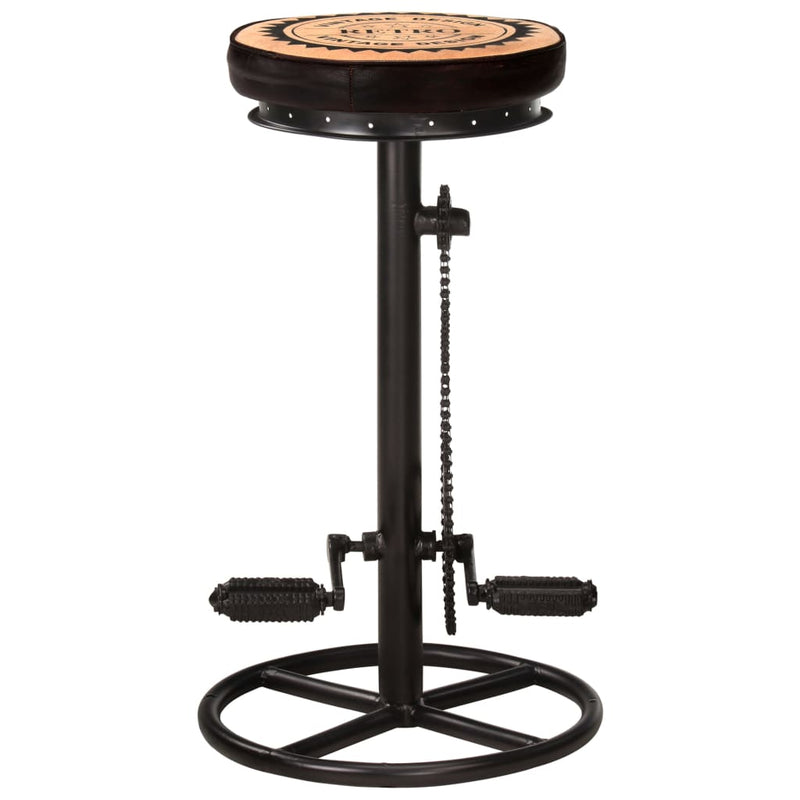 Bar Stools with Canvas Print 2 pcs Black and Brown Real Leather Payday Deals