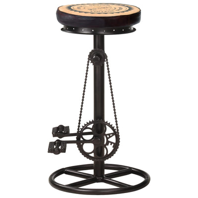 Bar Stools with Canvas Print 2 pcs Black and Brown Real Leather Payday Deals