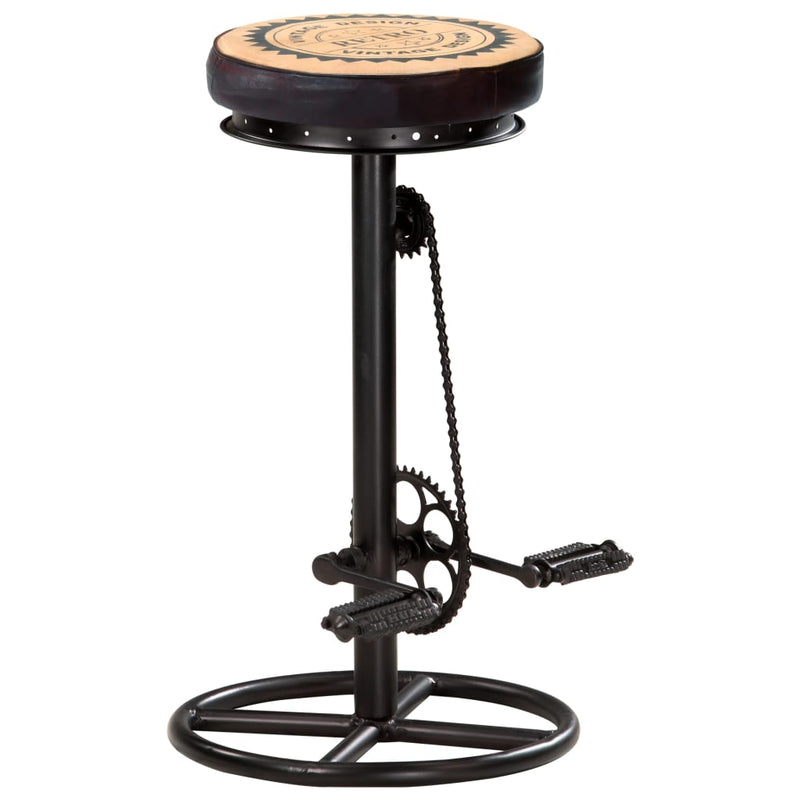 Bar Stools with Canvas Print 2 pcs Black and Brown Real Leather Payday Deals