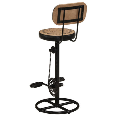 Bar Stools with Canvas Print 2 pcs Brown and Black Real Goat Leather Payday Deals