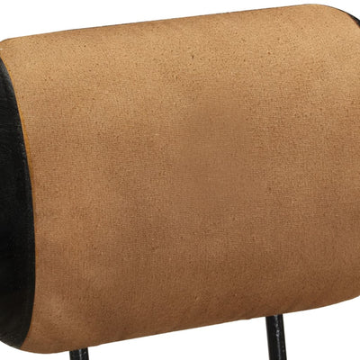 Bar Stools with Canvas Print 2 pcs Brown and Black Real Goat Leather Payday Deals