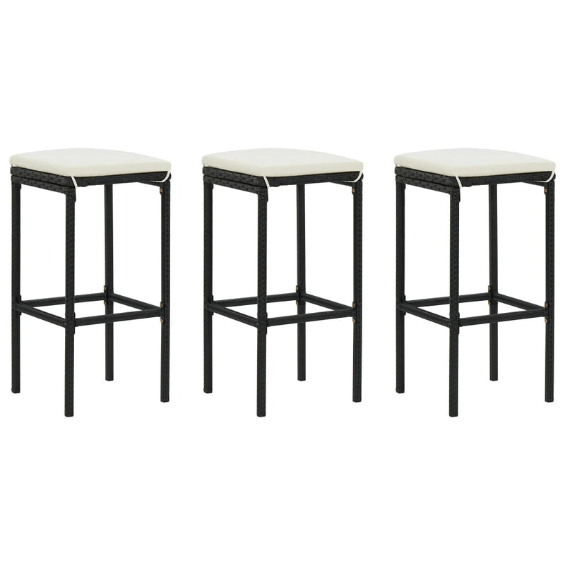 Bar Stools with Cushions 3 pcs Black Poly Rattan Payday Deals