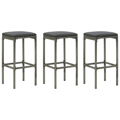 Bar Stools with Cushions 3 pcs Grey Poly Rattan