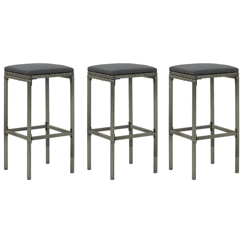 Bar Stools with Cushions 3 pcs Grey Poly Rattan Payday Deals