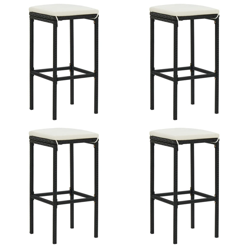 Bar Stools with Cushions 4 pcs Black Poly Rattan Payday Deals