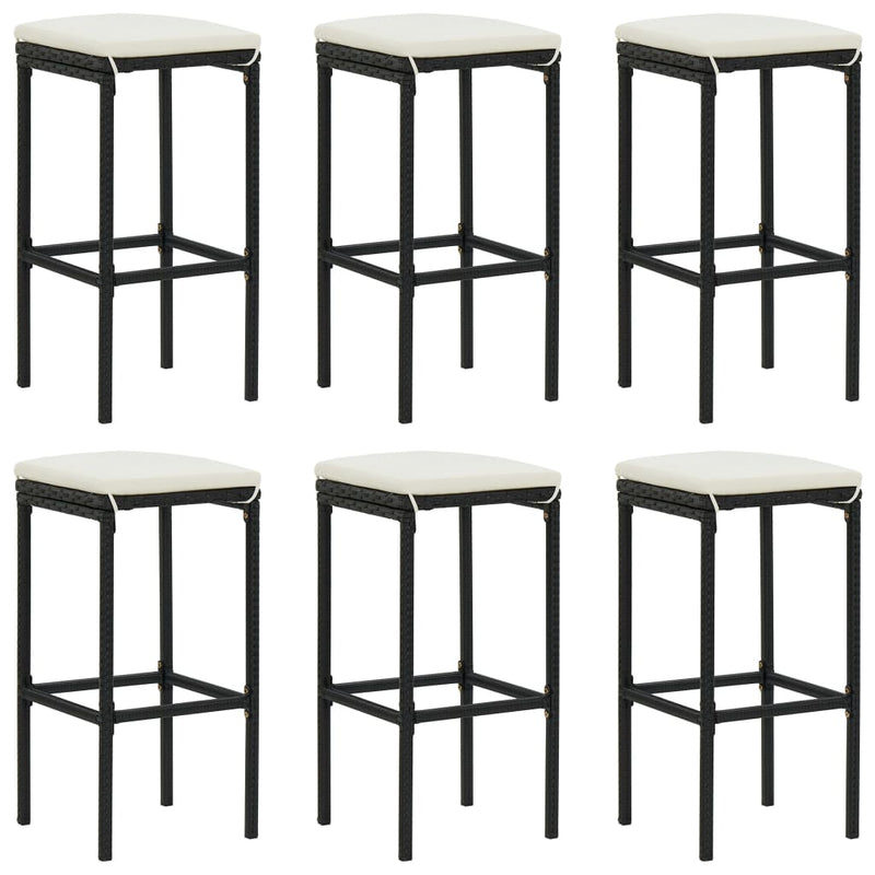 Bar Stools with Cushions 6 pcs Black Poly Rattan Payday Deals