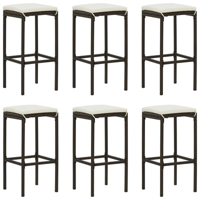 Bar Stools with Cushions 6 pcs Brown Poly Rattan