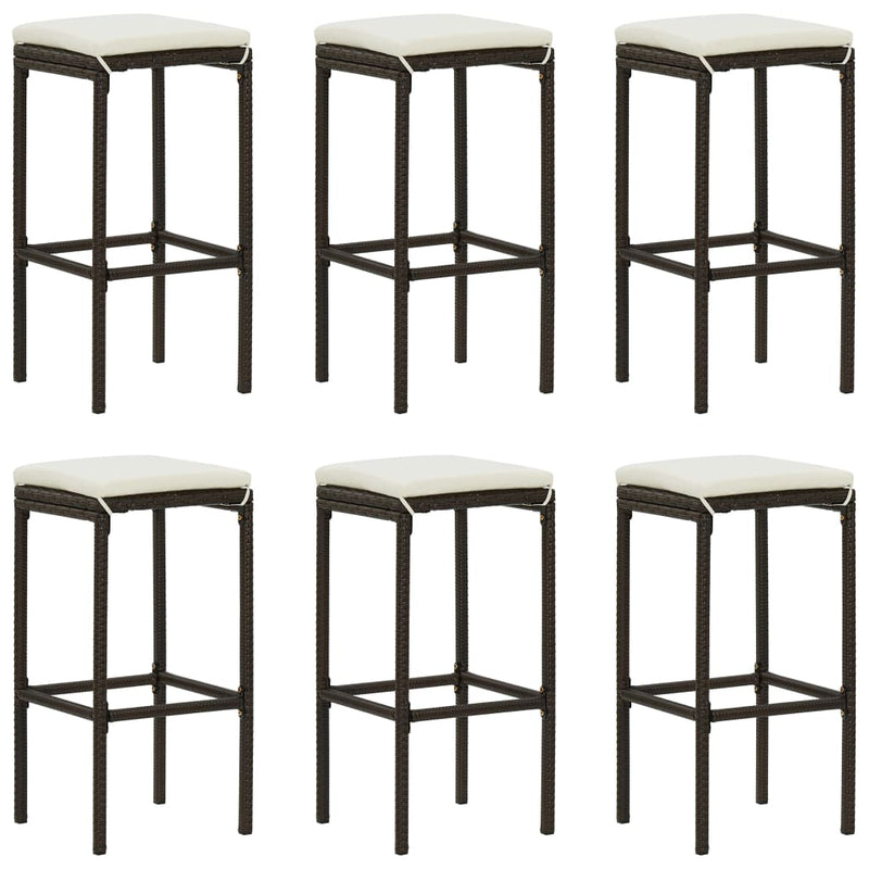 Bar Stools with Cushions 6 pcs Brown Poly Rattan Payday Deals