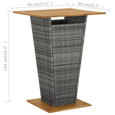 Bar Table Grey 80x80x110 cm Poly Rattan and Solid Acacia Wood Payday Deals