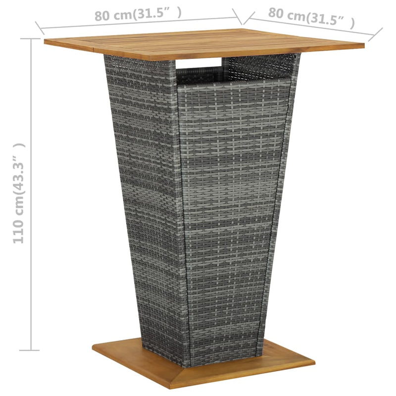 Bar Table Grey 80x80x110 cm Poly Rattan and Solid Acacia Wood Payday Deals
