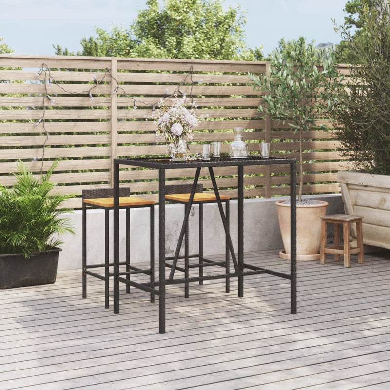 Bar Table with Glass Top Black 110x70x110 cm Poly Rattan Payday Deals