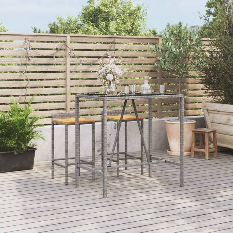 Bar Table with Glass Top Grey 110x70x110 cm Poly Rattan Payday Deals