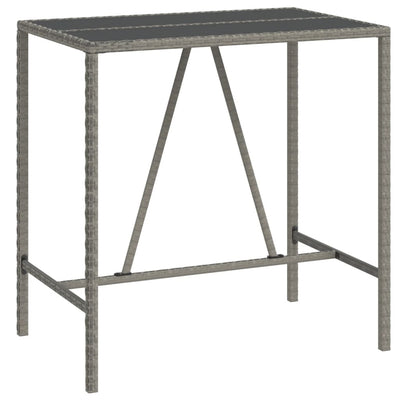 Bar Table with Glass Top Grey 110x70x110 cm Poly Rattan Payday Deals