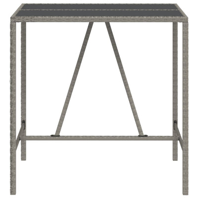 Bar Table with Glass Top Grey 110x70x110 cm Poly Rattan Payday Deals