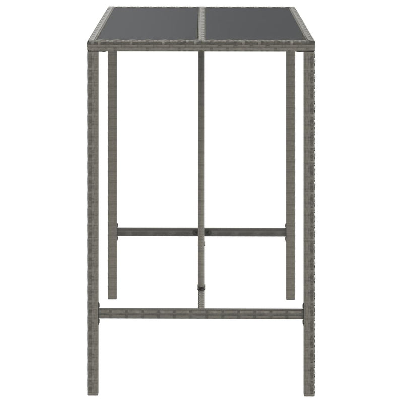 Bar Table with Glass Top Grey 110x70x110 cm Poly Rattan Payday Deals