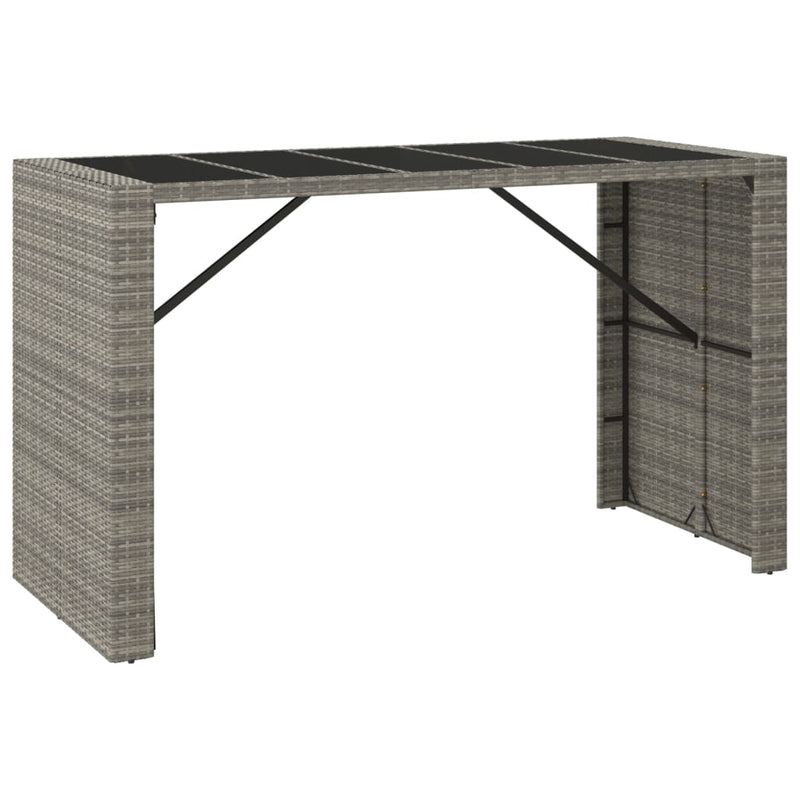 Bar Table with Glass Top Grey 185x80x110 cm Poly Rattan Payday Deals