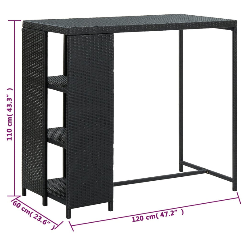 Bar Table with Storage Rack Black 120x60x110 cm Poly Rattan Payday Deals
