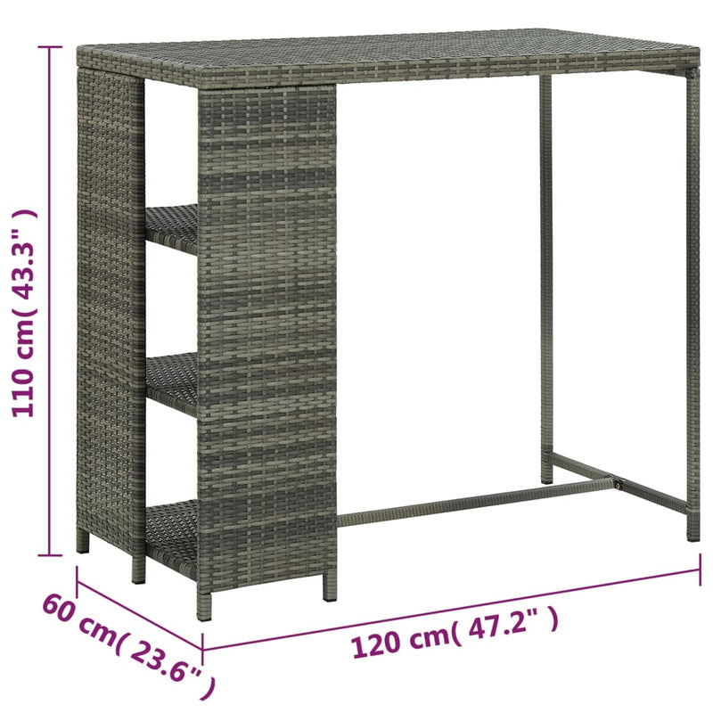 Bar Table with Storage Rack Grey 120x60x110 cm Poly Rattan Payday Deals