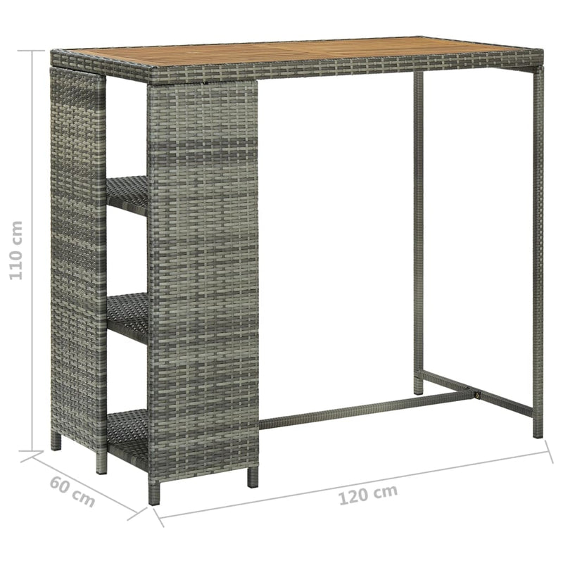 Bar Table with Storage Rack Grey 120x60x110 cm Poly Rattan Payday Deals