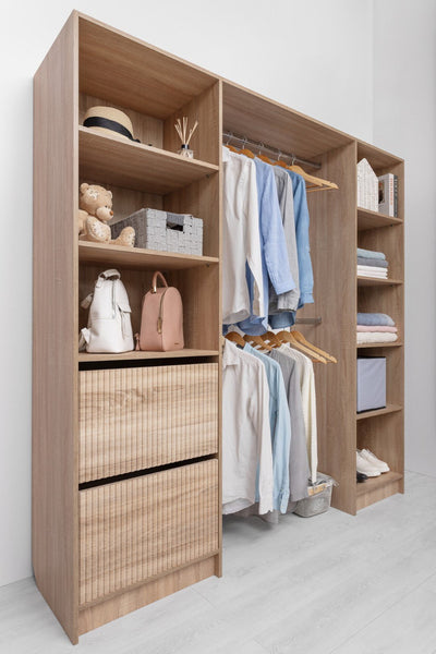 BASEL 2M WALK IN WARDROBE KIT - FLUTED - NATURAL OAK Payday Deals