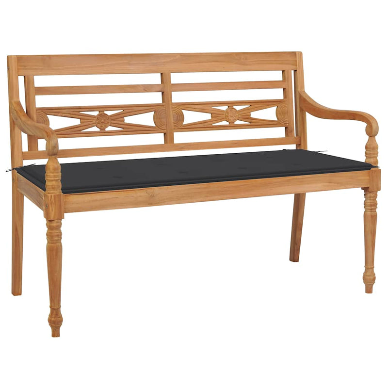 Batavia Bench with Anthracite Cushion 120 cm Solid Teak Wood Payday Deals