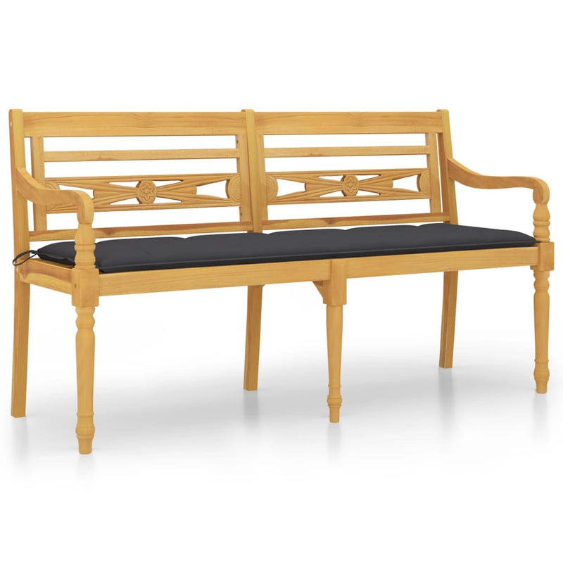 Batavia Bench with Anthracite Cushion 150 cm Solid Wood Teak Payday Deals