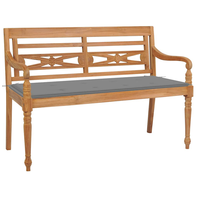 Batavia Bench with Grey Cushion 120 cm Solid Teak Wood Payday Deals
