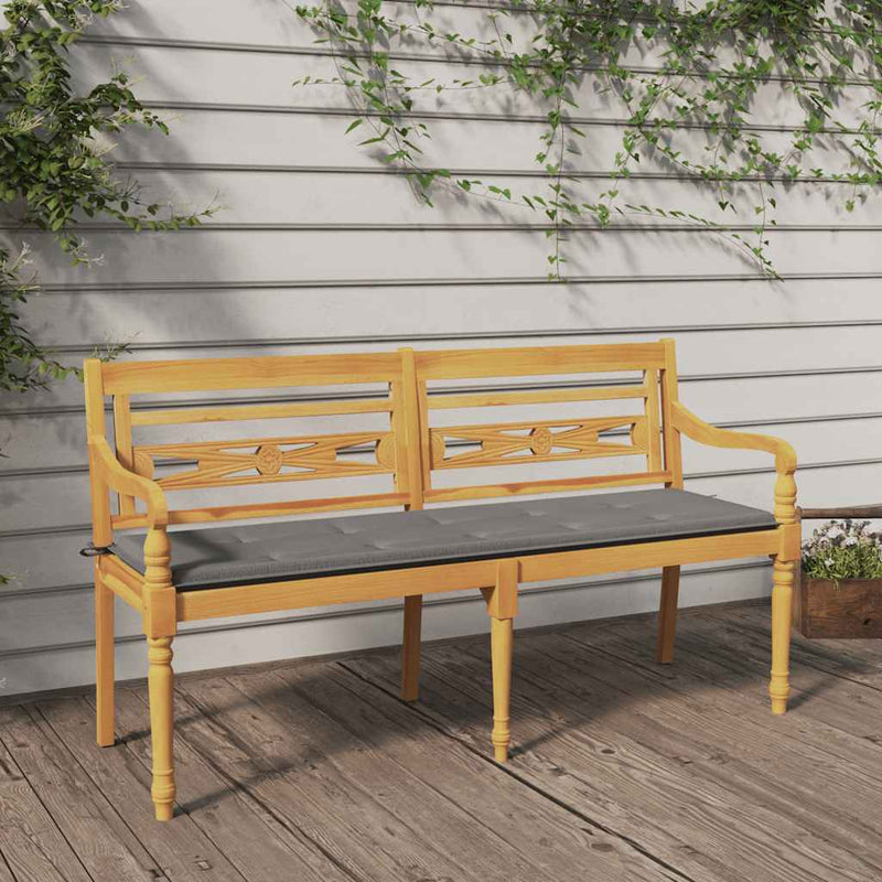 Batavia Bench with Grey Cushion 150 cm Solid Wood Teak Payday Deals