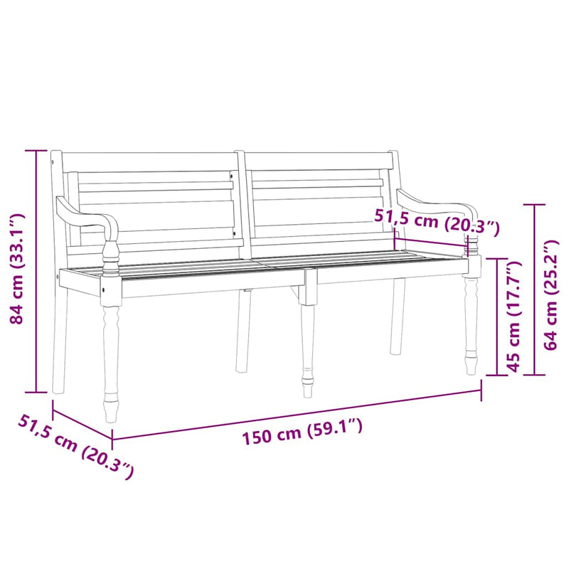 Batavia Bench with Grey Cushion 150 cm Solid Wood Teak Payday Deals