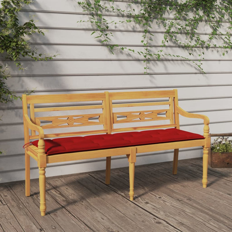 Batavia Bench with Red Cushion 150 cm Solid Wood Teak Payday Deals