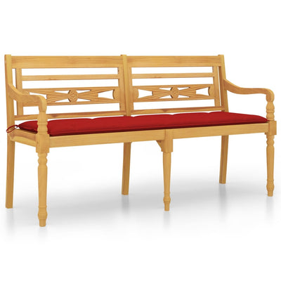 Batavia Bench with Red Cushion 150 cm Solid Wood Teak Payday Deals