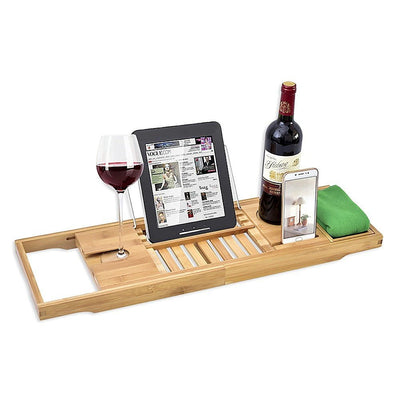 Bathroom Bamboo Bath Caddy Wine Glass Holder Table Tray Bathtub Rack Soap Shelf Payday Deals