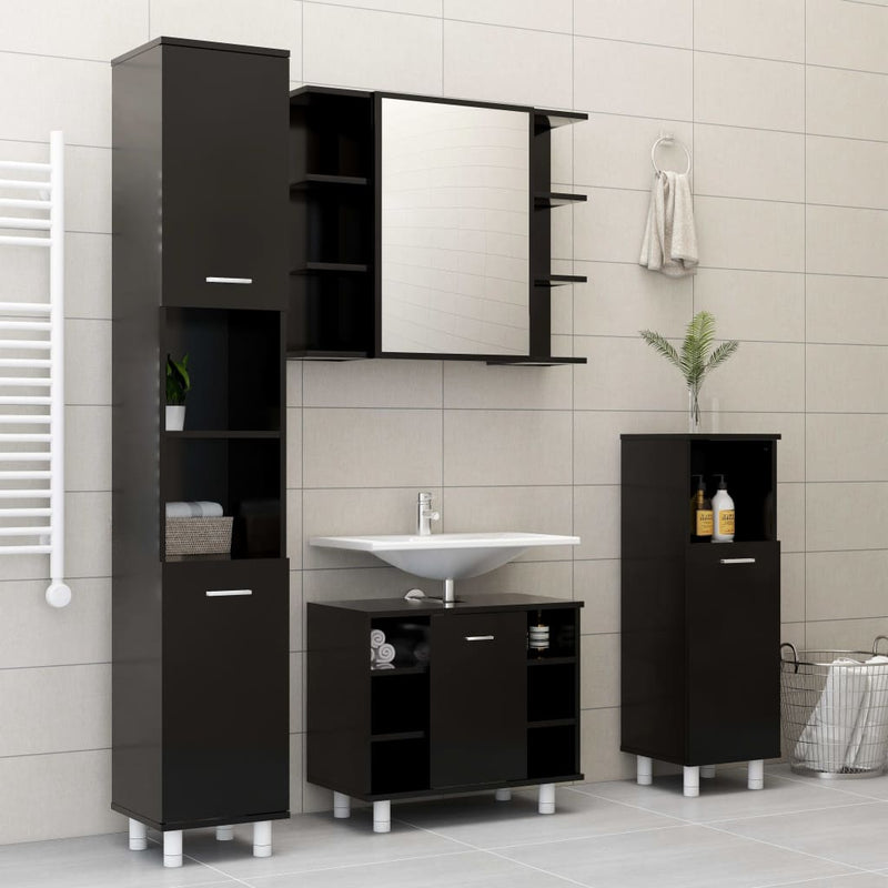 Bathroom Cabinet Black 30x30x95 cm Engineered Wood Payday Deals