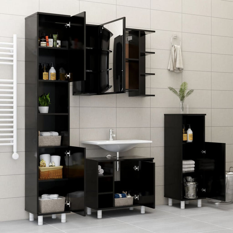 Bathroom Cabinet Black 30x30x95 cm Engineered Wood Payday Deals
