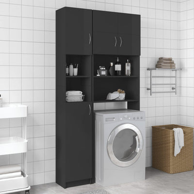 Bathroom Cabinet High Gloss Grey 32x25.5x190 cm Engineered Wood