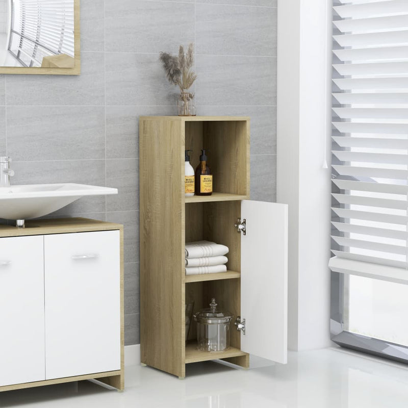 Bathroom Cabinet White and Sonoma Oak 30x30x95 cm Engineered Wood Payday Deals