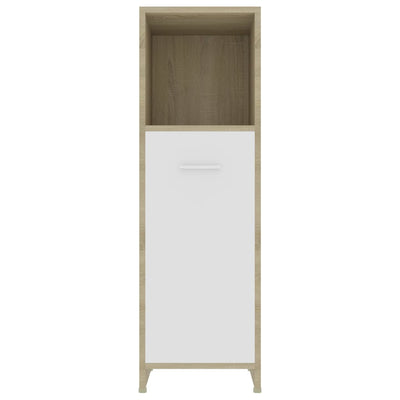 Bathroom Cabinet White and Sonoma Oak 30x30x95 cm Engineered Wood Payday Deals