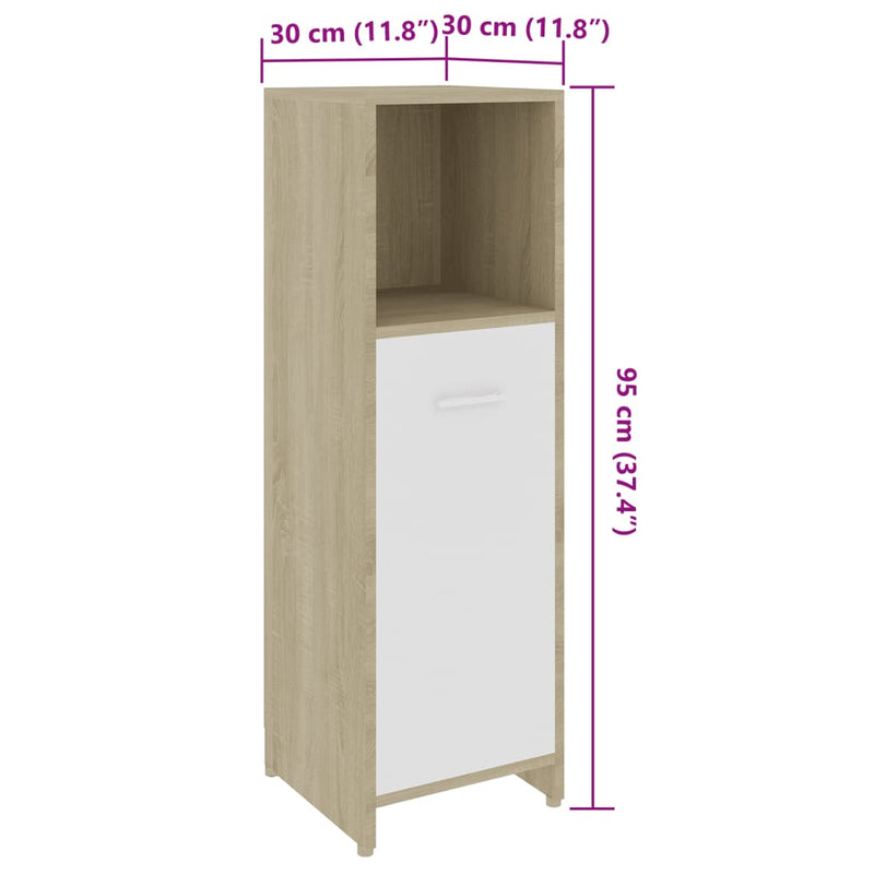 Bathroom Cabinet White and Sonoma Oak 30x30x95 cm Engineered Wood Payday Deals