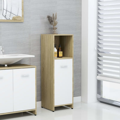 Bathroom Cabinet White and Sonoma Oak 30x30x95 cm Engineered Wood Payday Deals