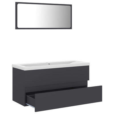 Bathroom Furniture Set Grey Engineered Wood Payday Deals