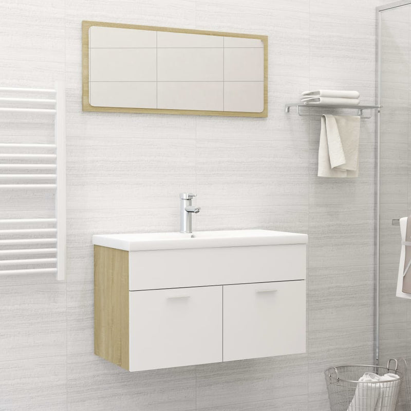 Bathroom Furniture Set White and Sonoma Oak Engineered Wood Payday Deals