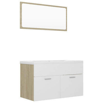 Bathroom Furniture Set White and Sonoma Oak Engineered Wood Payday Deals