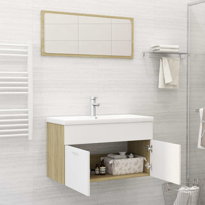 Bathroom Furniture Set White and Sonoma Oak Engineered Wood Payday Deals