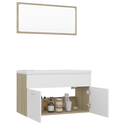 Bathroom Furniture Set White and Sonoma Oak Engineered Wood Payday Deals