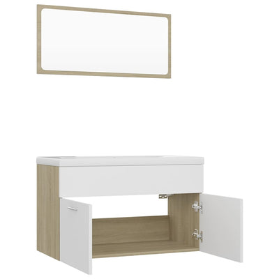 Bathroom Furniture Set White and Sonoma Oak Engineered Wood Payday Deals